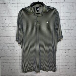 FootJoy Mens Navy Academy Striped Performance Golf Polo Shirt Navy Yellow Size M